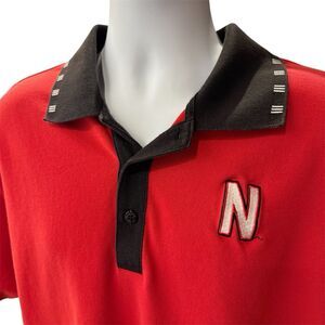 Vintage 90s Nebraska Cornhuskers Adidas Team Polo Shirt Mens L College Red Black